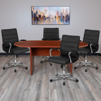 Flash Furniture BLN-6GCCHR2286-BK-GG 5 Piece Cherry Oval Conference Table Set with 4 Black and Chrome LeatherSoft Executive Chairs